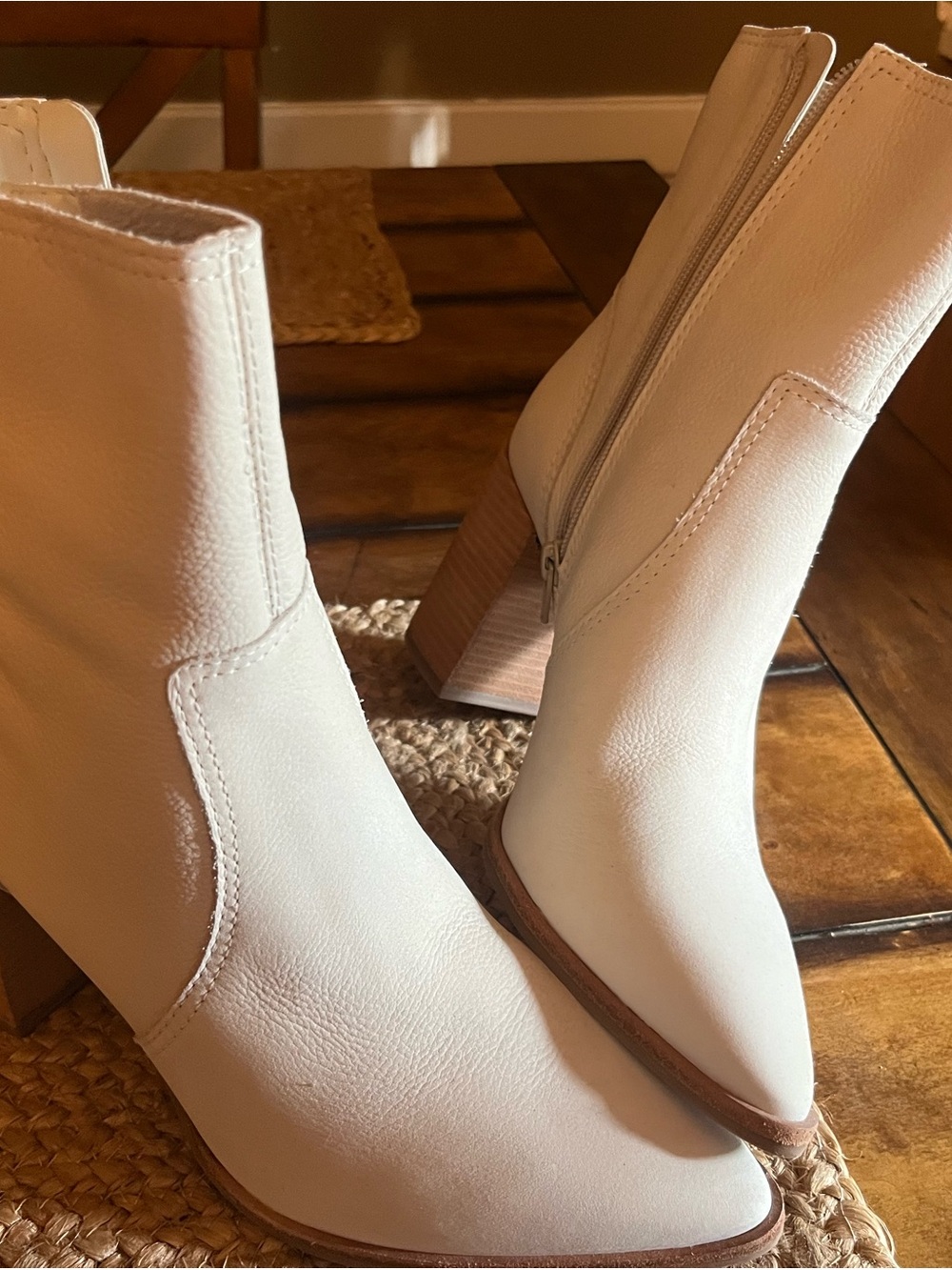 Gianni Bini Cream Pointed Toe Block Heel Ankle Boots